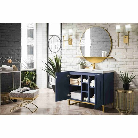 James Martin Vanities Alicante 39.5in Single Vanity, Azure Blue, Radiant Gold w/ White Glossy Composite Stone Top E110V39.5AZBRGDWG